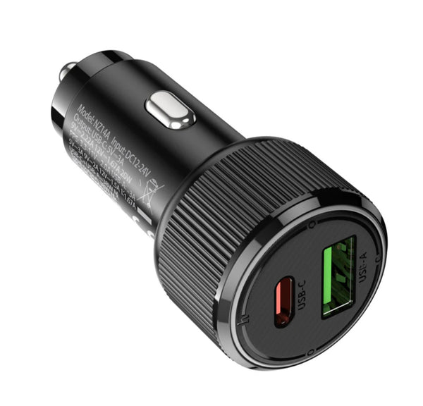 HOCO 38W PD+QC Aluminum Super Fast Car Charger w/ LED Ring Light (NZ14A)Car Charger