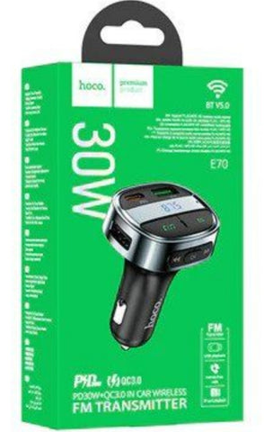 Hoco E70 PD30W + QC3.0 Car Charger with Wireless FM Transmitter