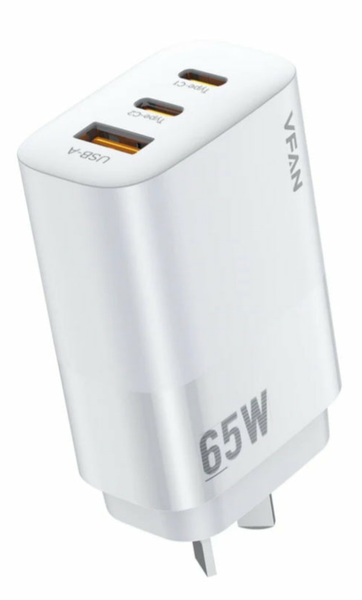 65W Ultra Fast Charger W/2 USB-C & USB-A (AU7), Wall Charger