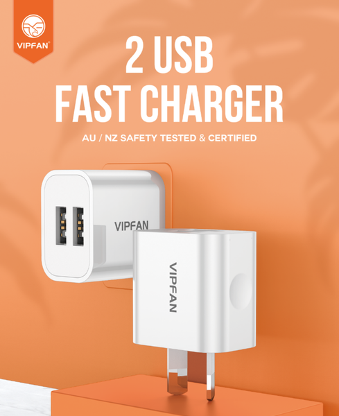 VIPFAN 2 USB Port Power Adapter, Wall Charger