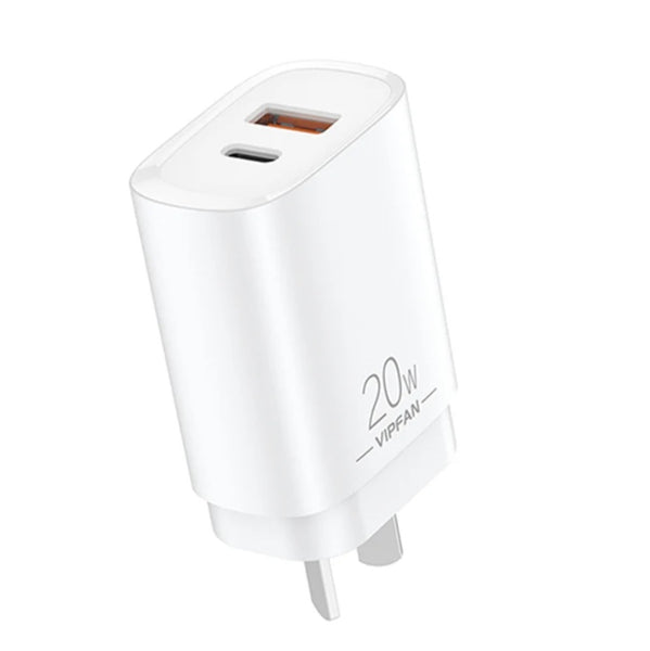 VIPFAN 20W Dual Port USA-A & Type-C  Power Adapter, Wall Charger